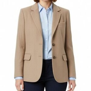 L.L.Bean Womens Blazer Jacket Size 14P Petite Tan Career Office Business Casual